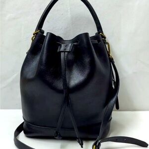 Madewell Black Leather Drawstring Bucket Hobo Crossbody Shoulder Bag